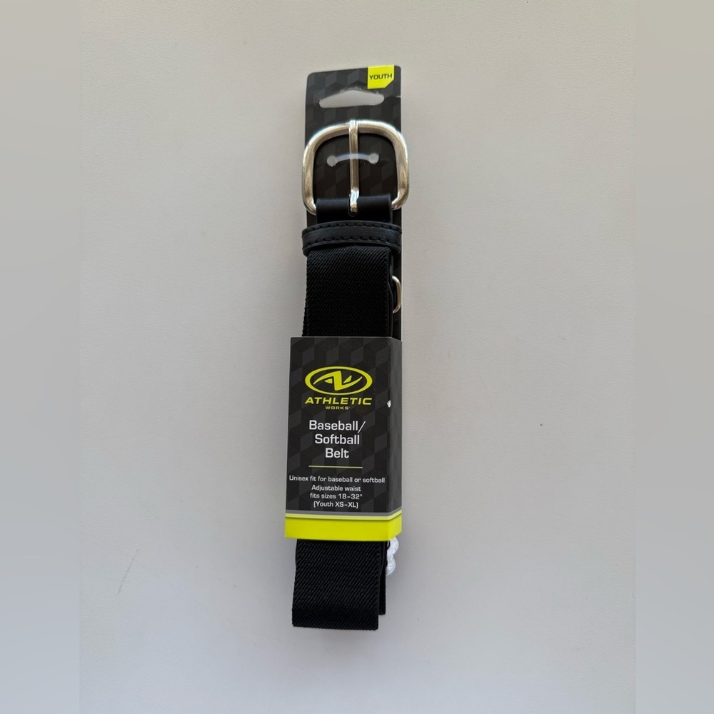 ATHLETIC works Black Baseball/Softball Belt with Silver Buckle (UNISEX)